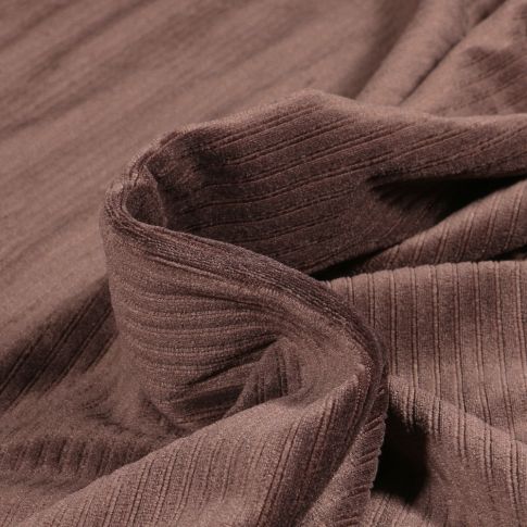 Tissu Velours Jersey côtelé uni Marron chocolat
