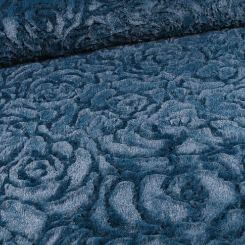Tissu Fausse fourrure Rosa sur fond Bleu pétrole