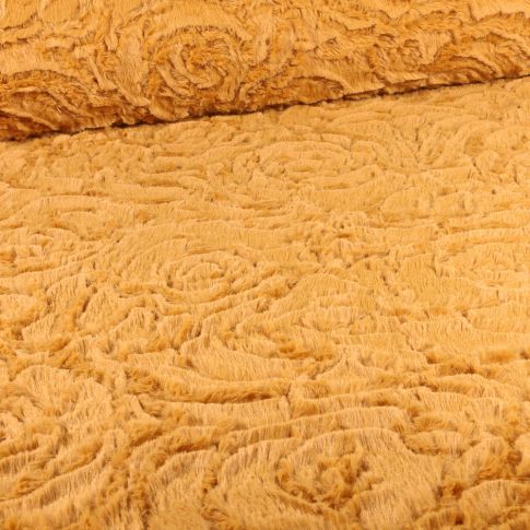 Tissu Fausse fourrure Rosa sur fond Jaune moutarde