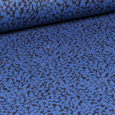 Tissu Jersey Viscose  Taches bleues sur fond Noir