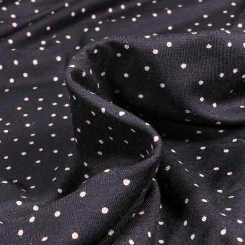 Tissu Jersey  Viscose Pois 2 mm sur fond Noir