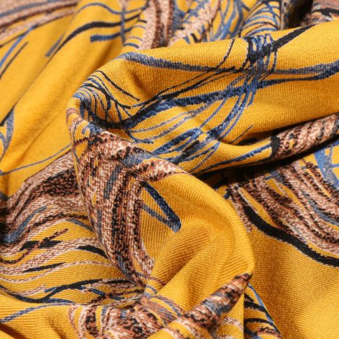 Tissu Jersey Viscose  Tourbillons sur fond Jaune