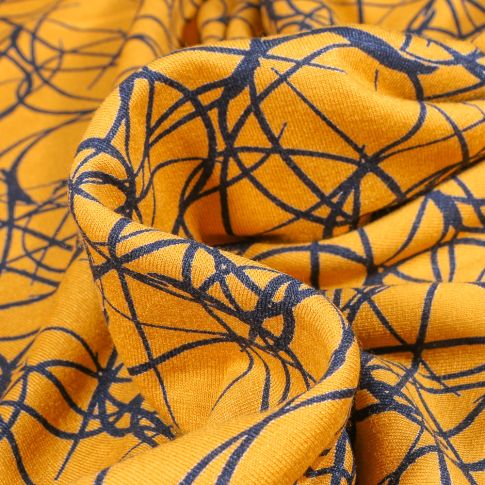 Tissu Jersey Viscose  Motifs abstraits sur fond Jaune
