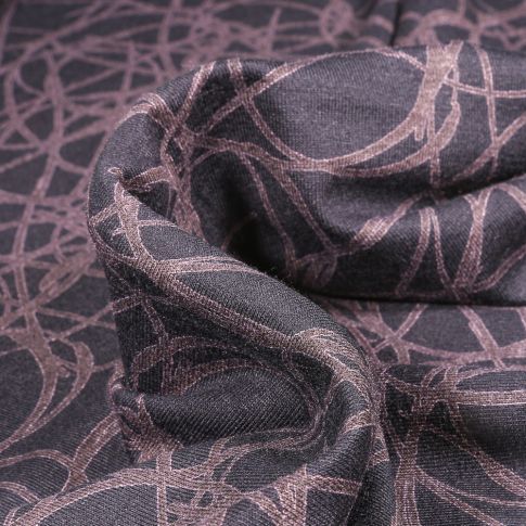 Tissu Jersey Viscose  Motifs abstraits sur fond Gris foncé chiné