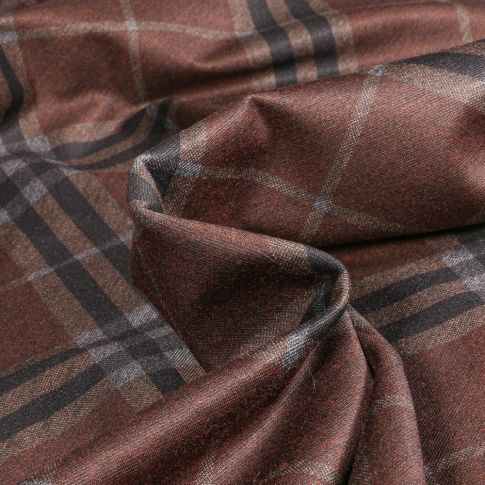 Tissu Jersey Milano Grands carreaux sur fond Marron