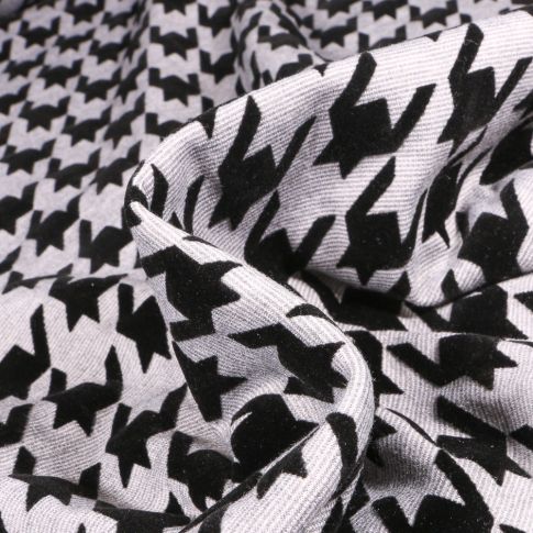 Tissu Jersey Milano Motifs pied de poule XL velours sur fond Gris clair