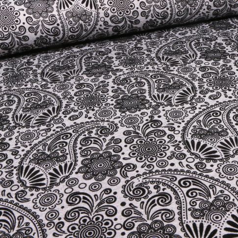 Tissu Jersey Milano Paiseley sur fond Gris