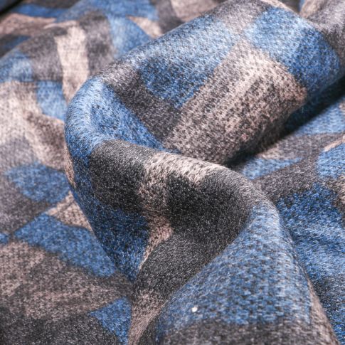 Tissu Maille polyviscose Formes abstraites sur fond Bleu