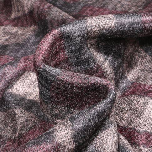 Tissu Maille polyviscose Formes abstraites sur fond Bordeaux