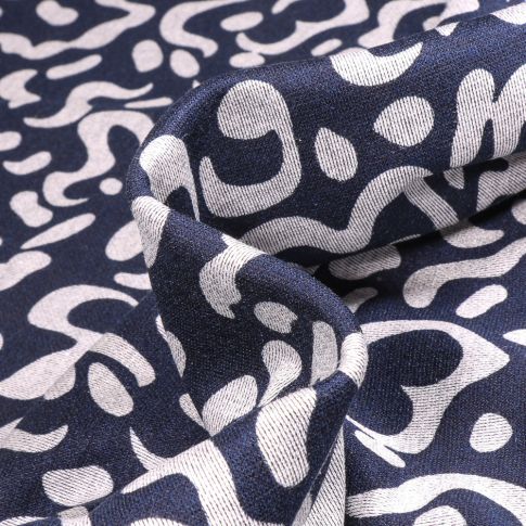 Tissu Maille polyviscose Anna Motifs abstraits gris sur fond Bleu marine