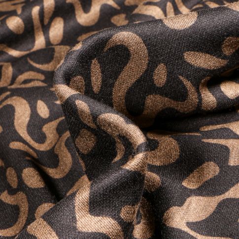 Tissu Maille polyviscose Anna Motifs abstraits marron sur fond Noir