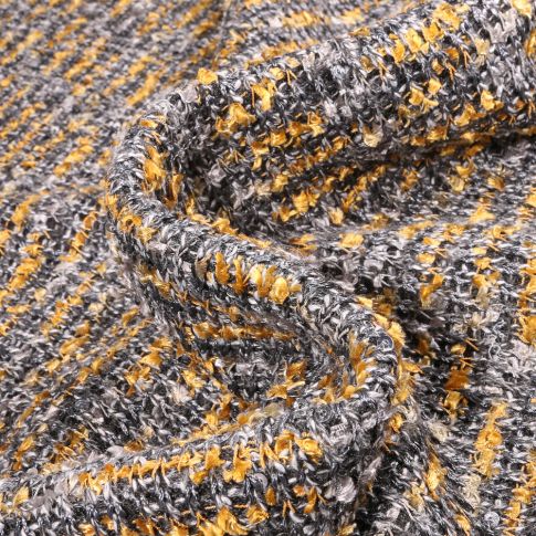 Tissu Maille chenille Sequins sur fond Jaune