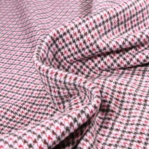 Tissu Jacquard extensible Pied  rouge et noir sur fond Blanc cassé