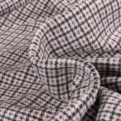 Tissu Jacquard extensible Pied de poule gris sur fond Blanc cassé