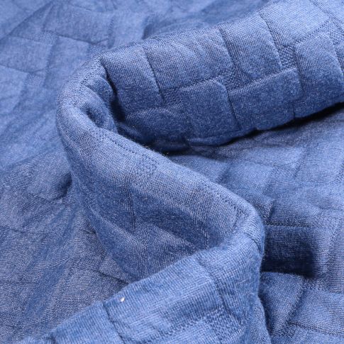 Tissu Sweat matelassé Rectangle sur fond Bleu indigo