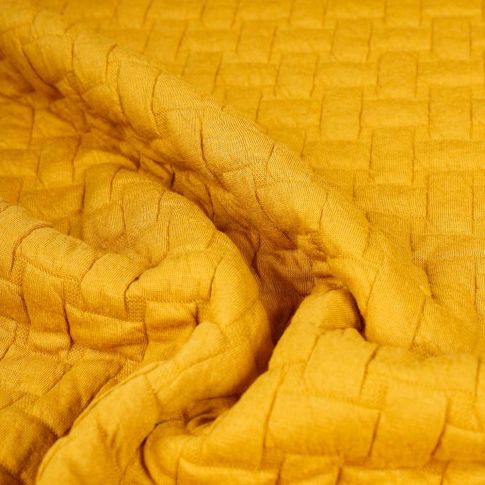 Tissu Sweat matelassé Rectangle sur fond Jaune moutarde