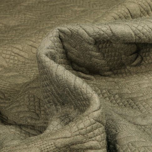 Tissu Sweat matelassé Torsade sur fond Vert kaki