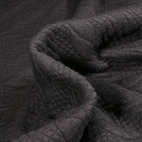 Tissu Sweat matelassé Torsade sur fond Noir