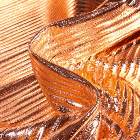 Tissu Doudoune  Côtelé métallisé sur fond Cuivre