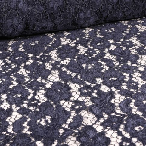 Tissu Dentelle chenille Lara Bleu marine