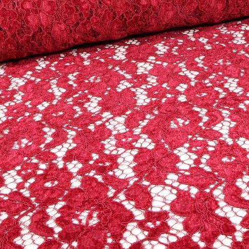 Tissu Dentelle chenille Lara Rouge griotte
