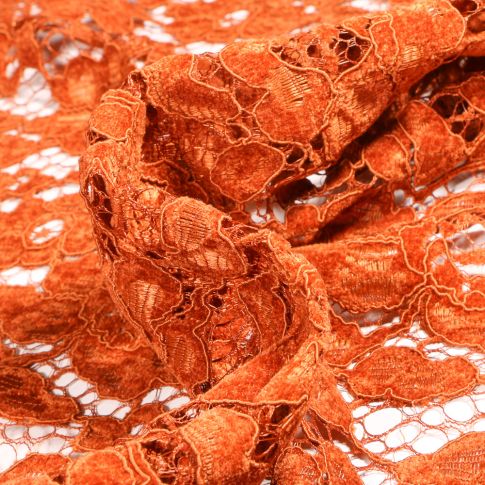Tissu Dentelle chenille Lara sur fond Brique