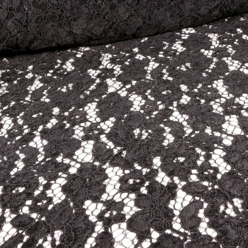 Tissu Dentelle chenille Lara Noir