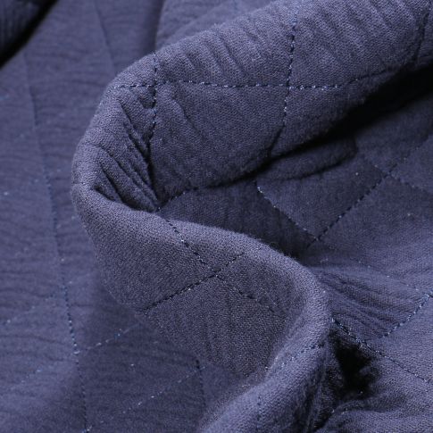 Tissu Double gaze Matelassée uni Bleu foncé