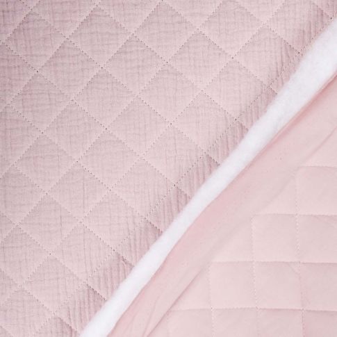 Tissu Double gaze Matelassée uni Rose pâle
