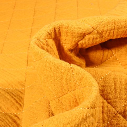 Tissu Double gaze Matelassée uni Jaune curcuma