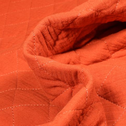 Tissu Double gaze Matelassée uni Orange