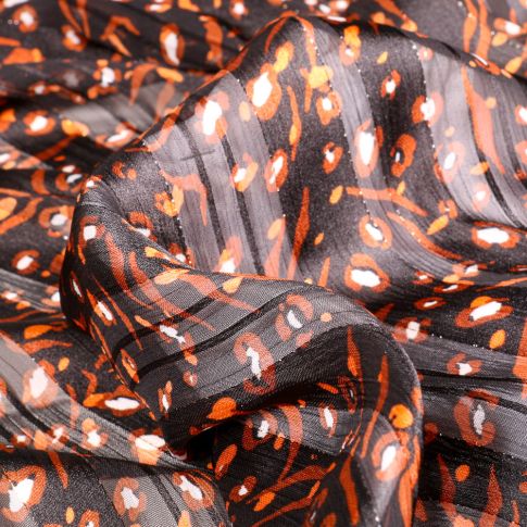 Tissu Satin Taches léopard et rayures transparentes sur fond Noir