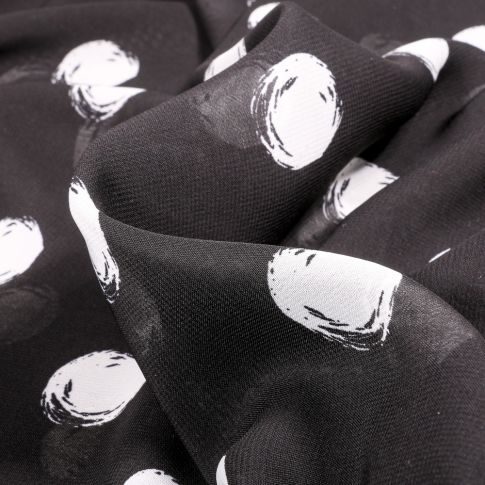 Tissu Mousseline Pois 3 cm blanc sur fond Noir