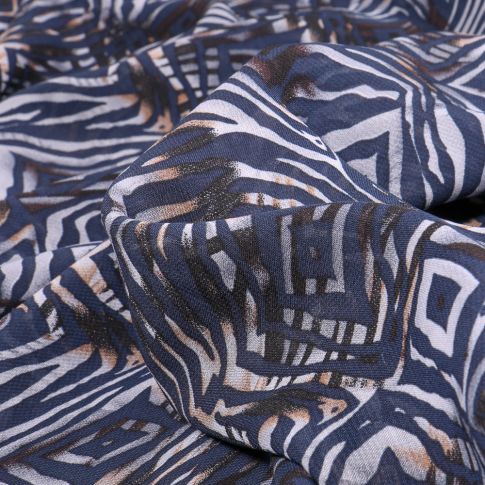 Tissu Mousseline Leila sur fond Bleu marine