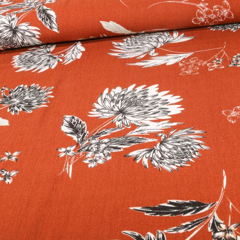 Tissu Viscose texturé Yoryu sur fond Orange