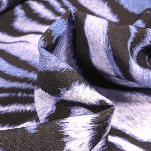 Tissu Viscose Oia Zébré sur fond Bleu