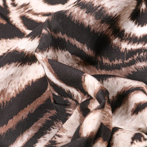Tissu Viscose Zébré marron sur fond Blanc cassé
