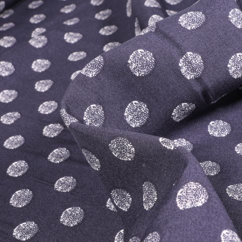 Tissu Viscose Cercles pointillés sur fond Bleu marine