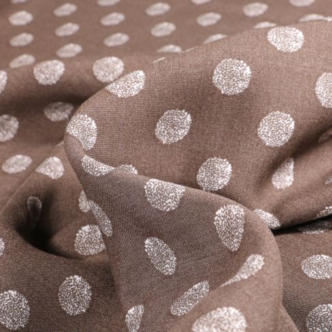 Tissu Viscose Cercles pointillés sur fond Marron