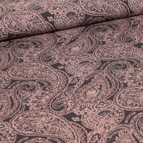 Tissu Viscose Popeline Paisley beige sur fond Noir