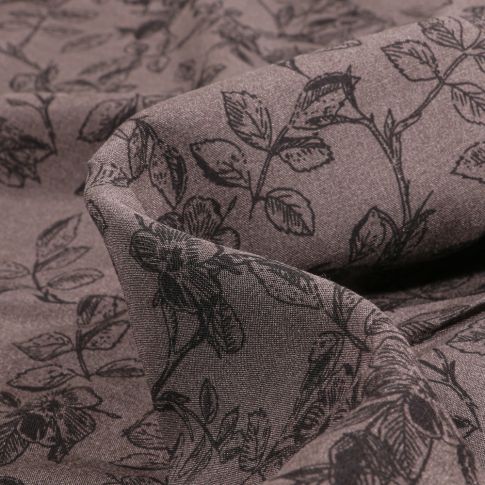 Tissu Viscose Popeline Esquisse fleuris sur fond Gris