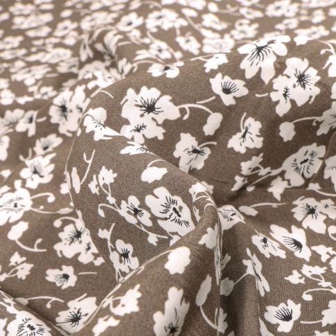 Tissu Viscose Pensées sur fond Vert kaki