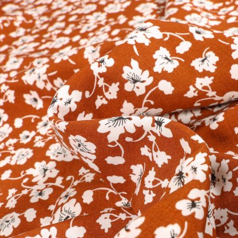 Tissu Viscose Pensées sur fond Brique