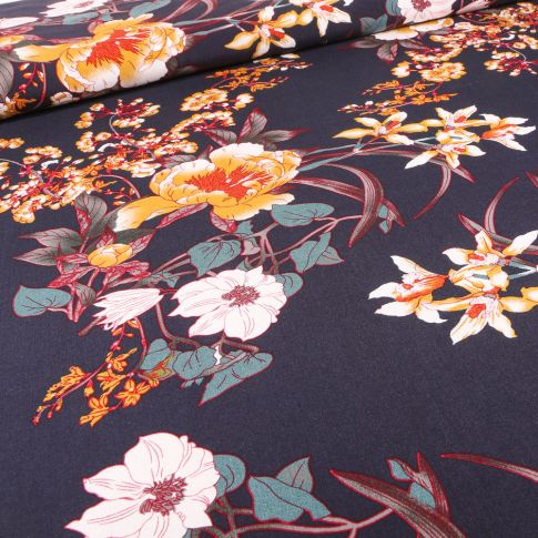 Tissu Viscose Keisha sur fond Bleu marine
