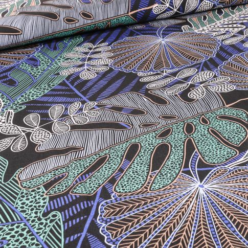 Tissu Viscose Riza sur fond Bleu