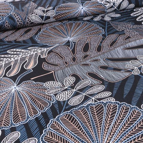 Tissu Viscose Riza sur fond Bleu pétrole