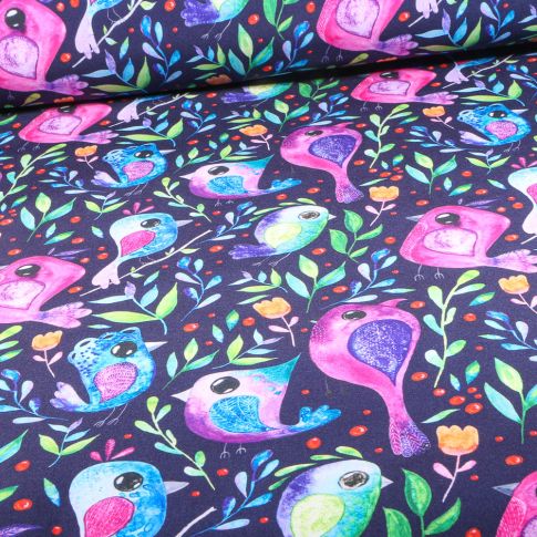 Tissu Softshell Birds sur fond Bleu marine