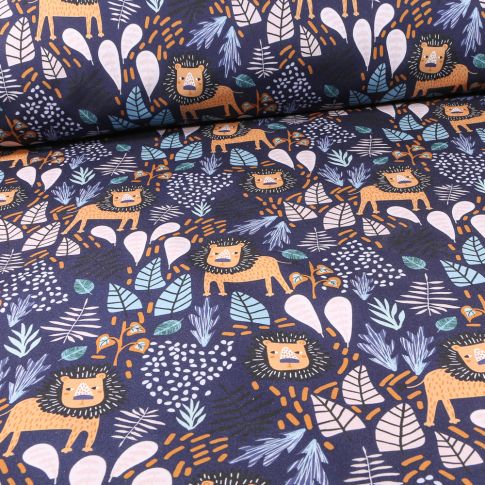 Tissu Softshell King jungle sur fond Bleu marine