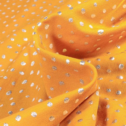Tissu Jersey Coton Pois métallisés 5 mm sur fond Jaune