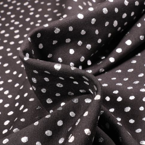 Tissu Jersey Coton Pois métallisés 5 mm sur fond Noir
